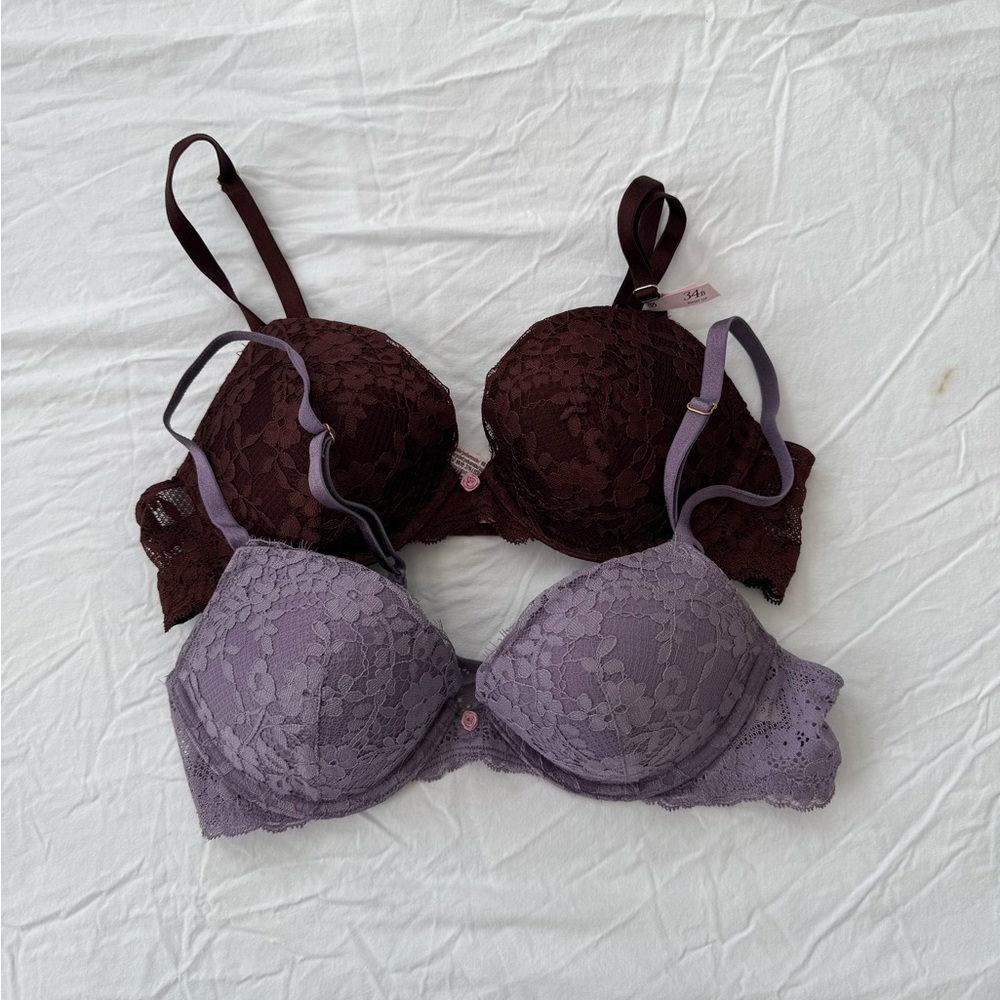 Victorias Secret Dream Angels Lace Underwire Bras- Brown and Purple - LIKE NEW